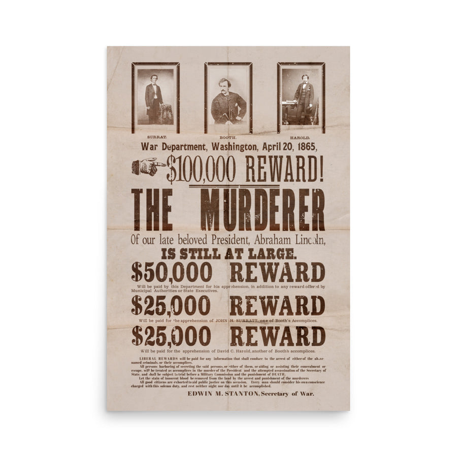 $100,000 Reward For Lincoln Murderer Retro Poster