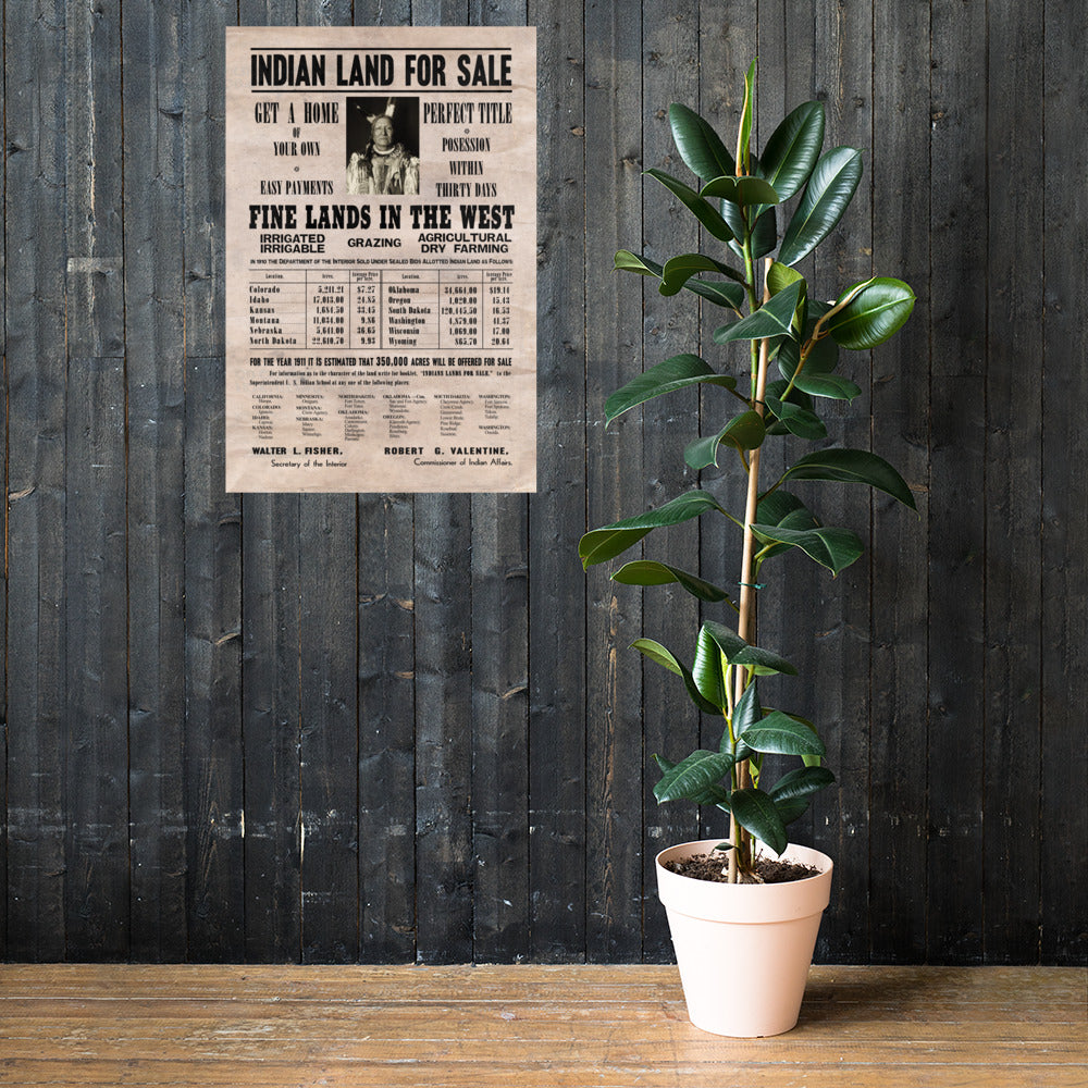 Indian Land For Sale Retro Poster - 24" x 36"