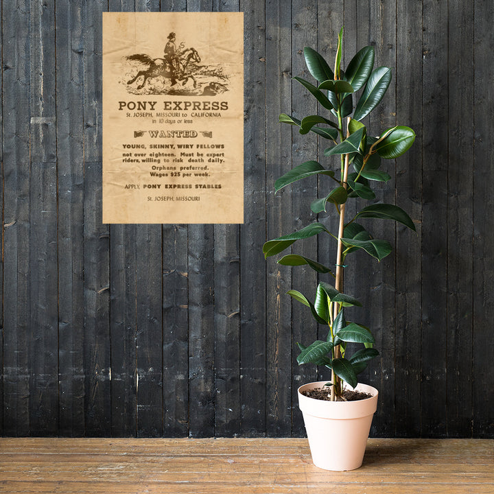 1860 'Riders Wanted' Pony Express Retro Poster - 24" x 36"