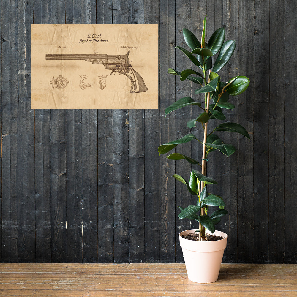 1839 Colt Fire Arm Patent Pended Retro Poster - 36" x 24"