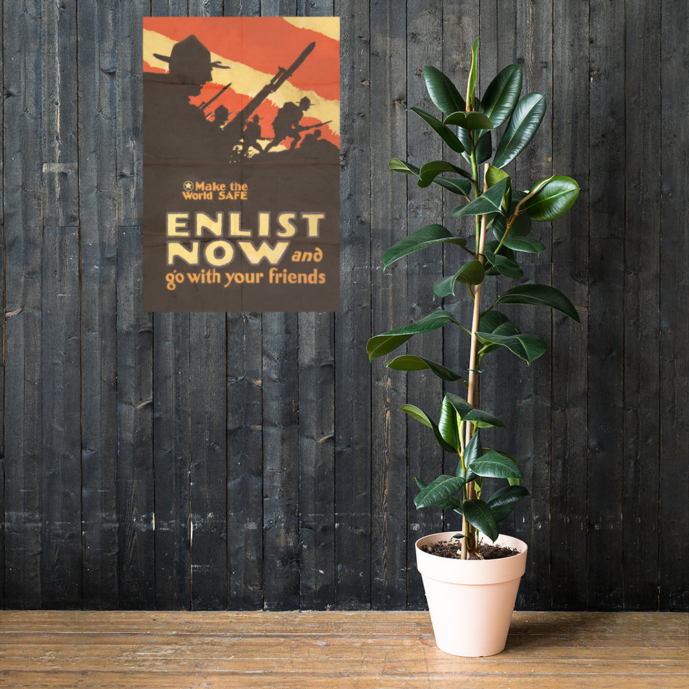 'Enlist Now And Go With Your Friends'  Retro Poster - 24" x 36"
