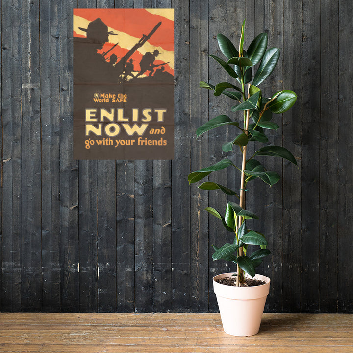 'Enlist Now And Go With Your Friends'  Retro Poster - 24" x 36"