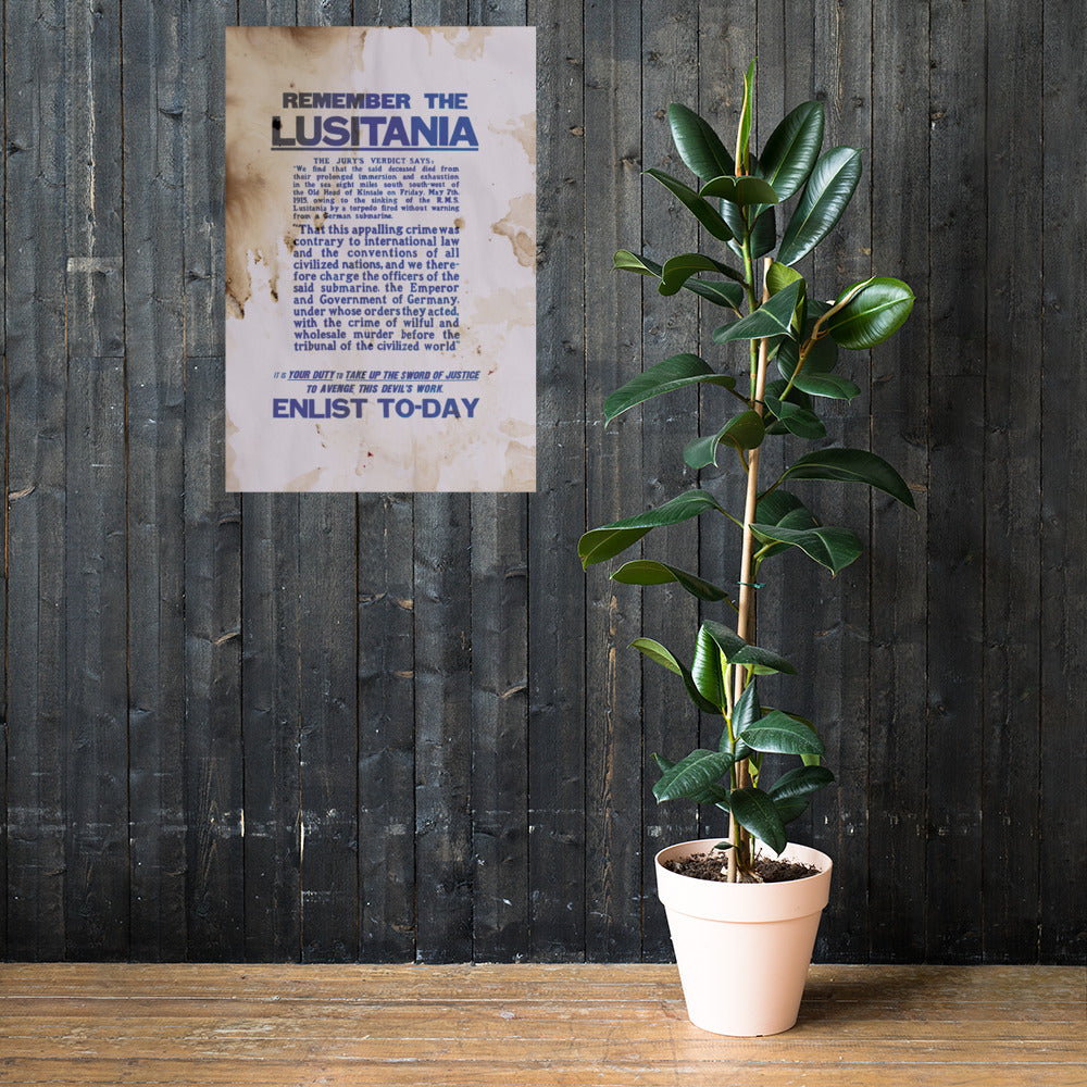 'Remember The Lusitania' Retro Poster - 24" x 36"