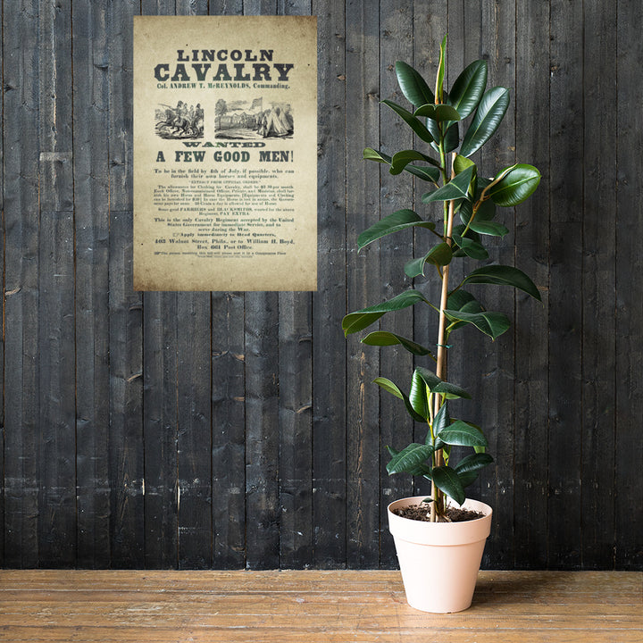Lincoln Cavalry  'Wanted. A Few Good Men' Retro Poster - 24" x 36"