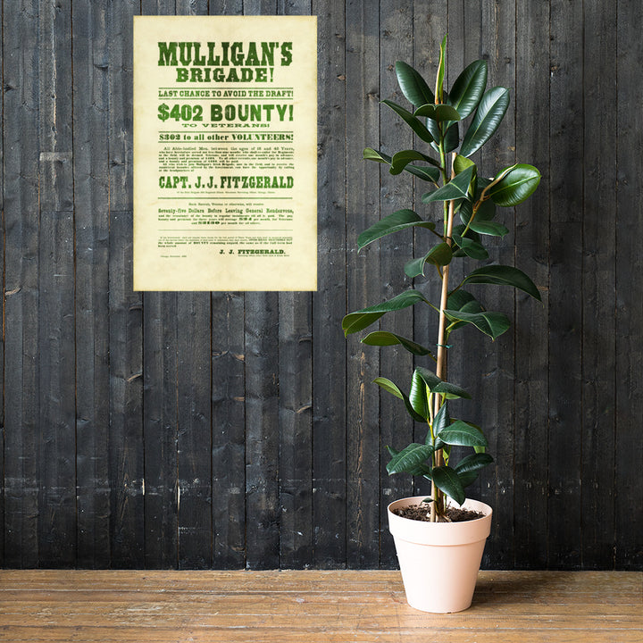 Mulligan's Brigade Civil War Recruitment Retro Poster - 24" x 36"