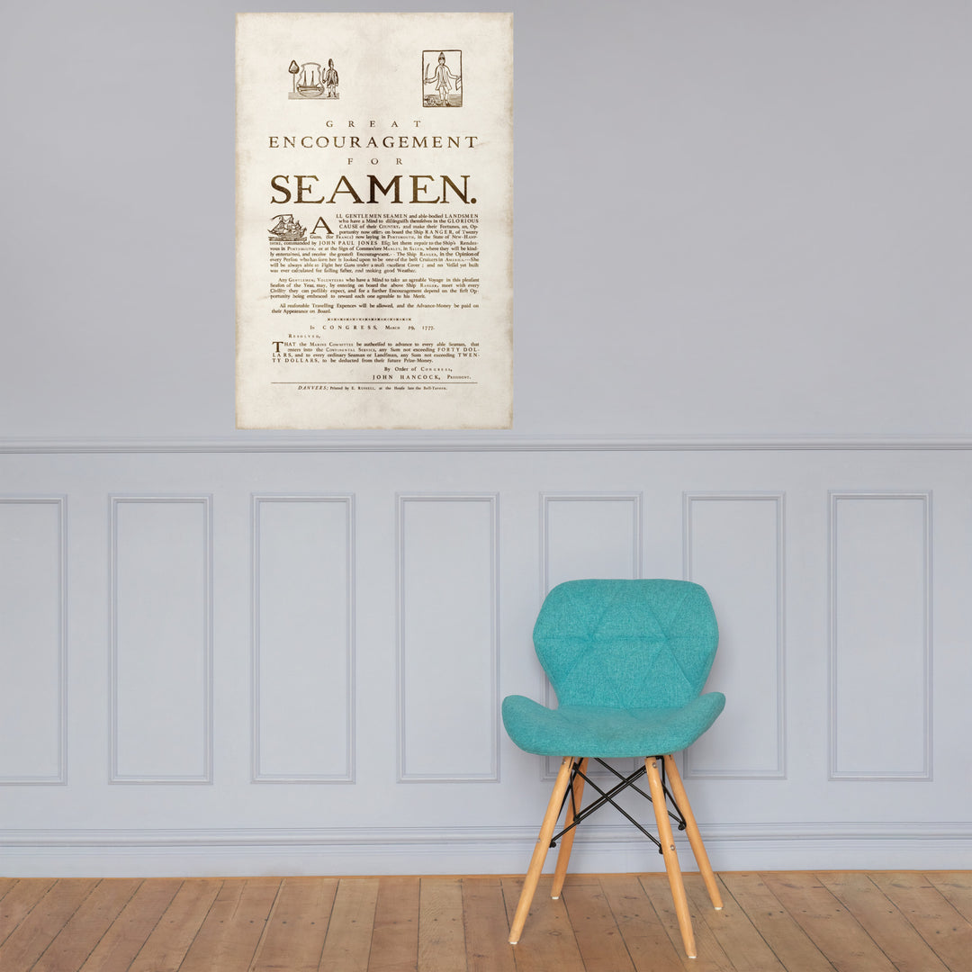 1777 'Great Encouragement for Seamen' Retro Poster - 24" x 36"