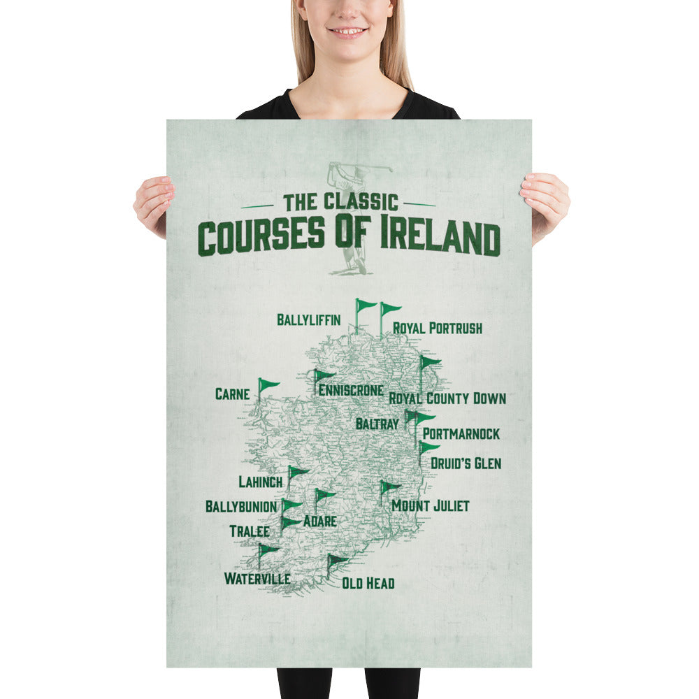 The Classic Golf Courses Of Ireland Retro Poster - 24" x 36"