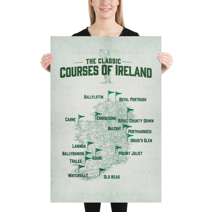 The Classic Golf Courses Of Ireland Retro Poster - 24" x 36"
