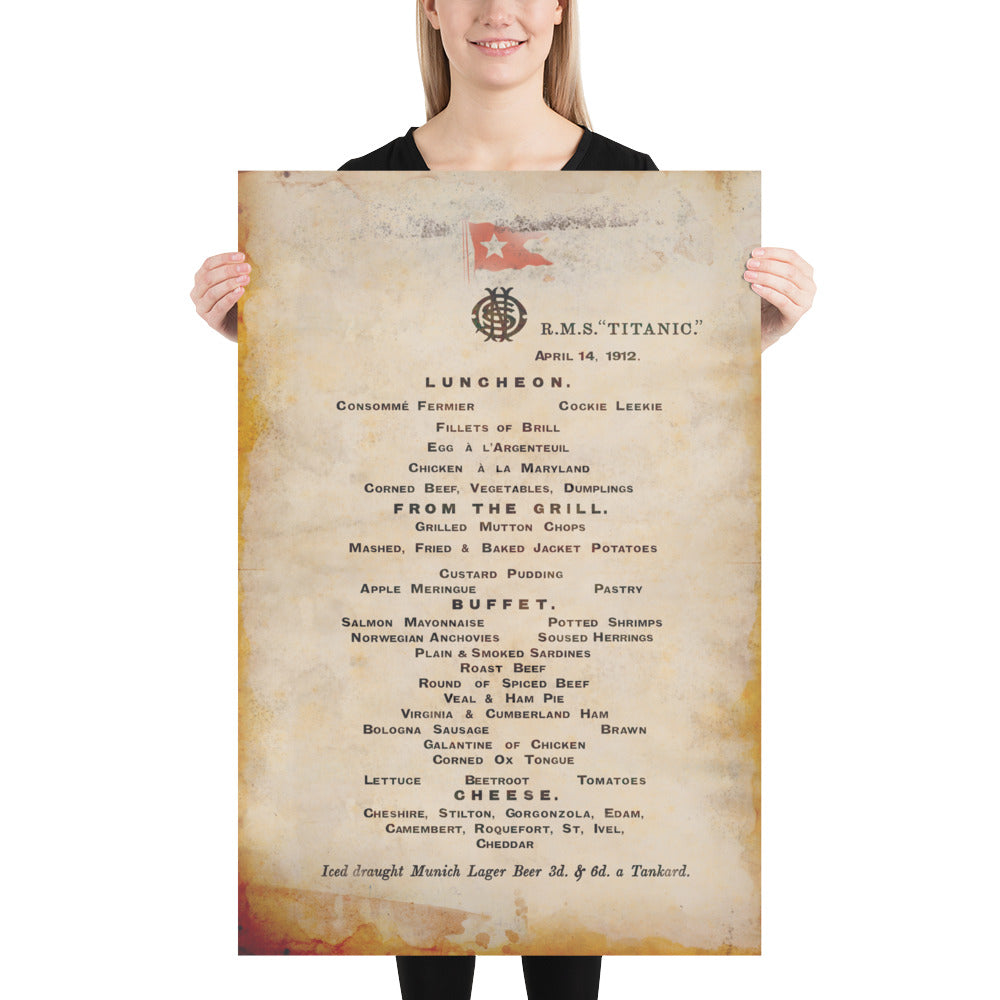 The Luncheon Menu Of The Titanic Retro Poster - 24" x 36"