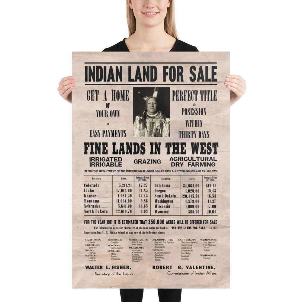 Indian Land For Sale Retro Poster - 24" x 36"