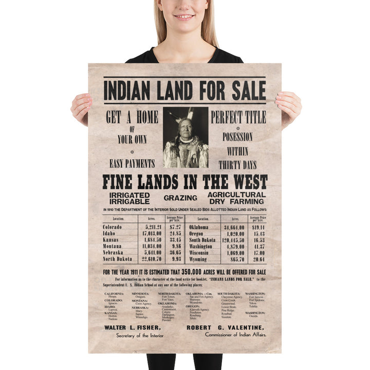 Indian Land For Sale Retro Poster - 24" x 36"