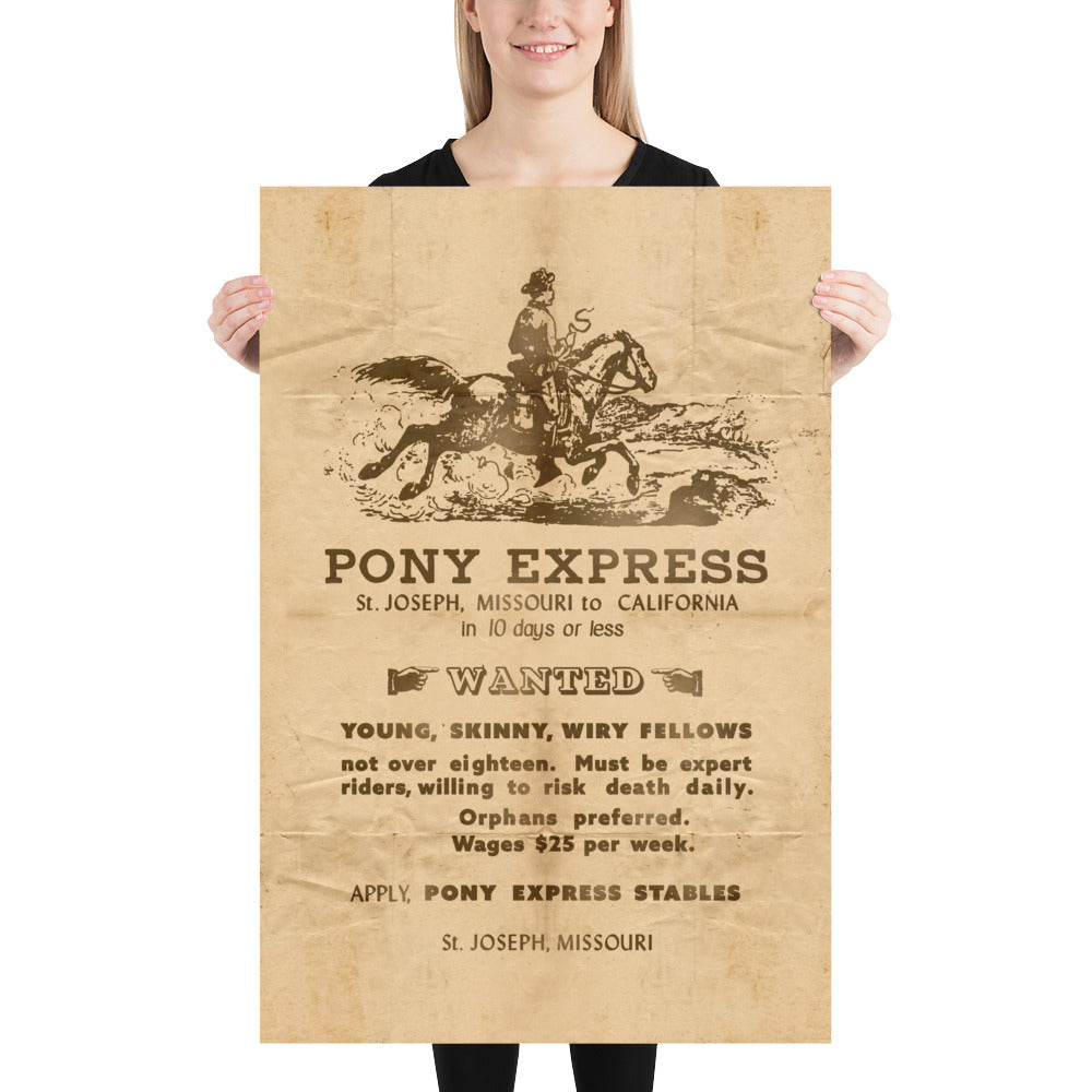 1860 'Riders Wanted' Pony Express Retro Poster - 24" x 36"