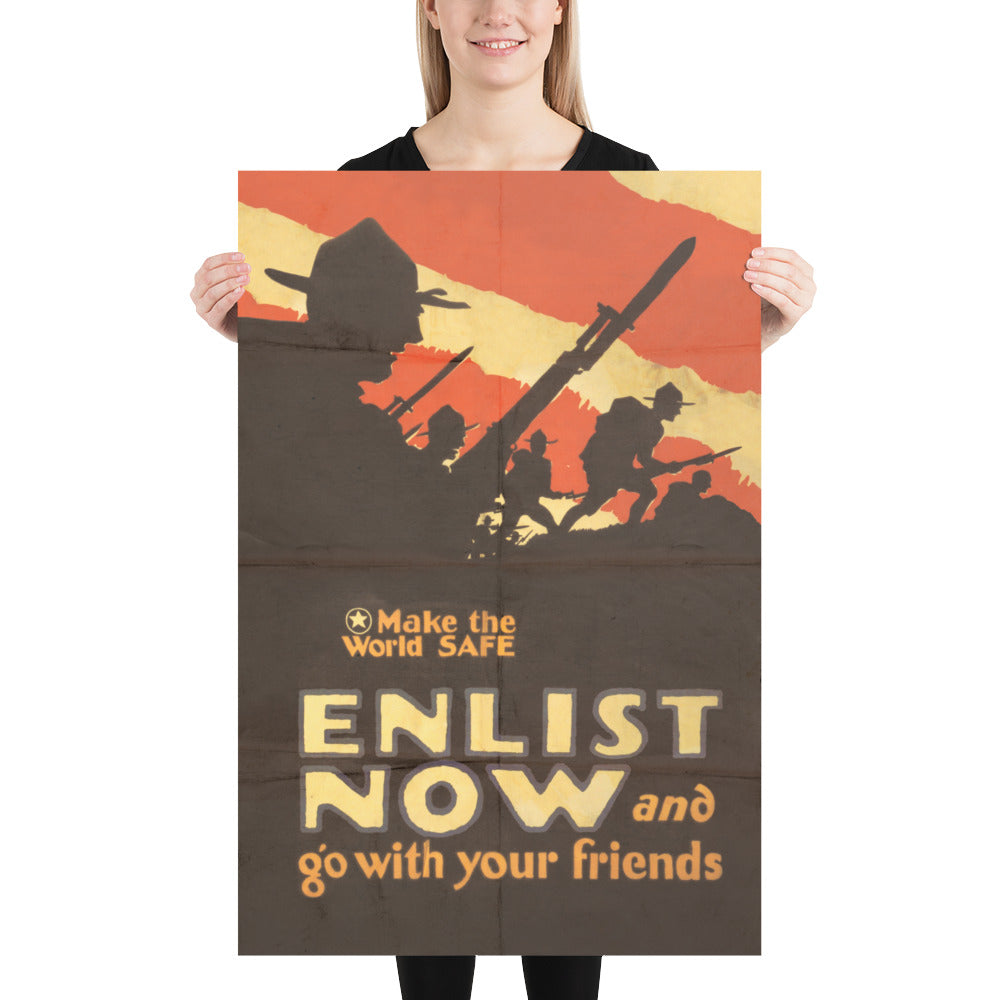 'Enlist Now And Go With Your Friends'  Retro Poster - 24" x 36"