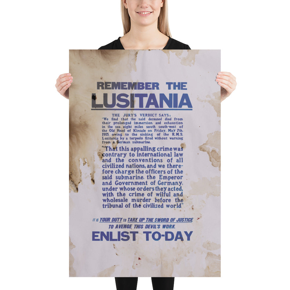 'Remember The Lusitania' Retro Poster - 24" x 36"