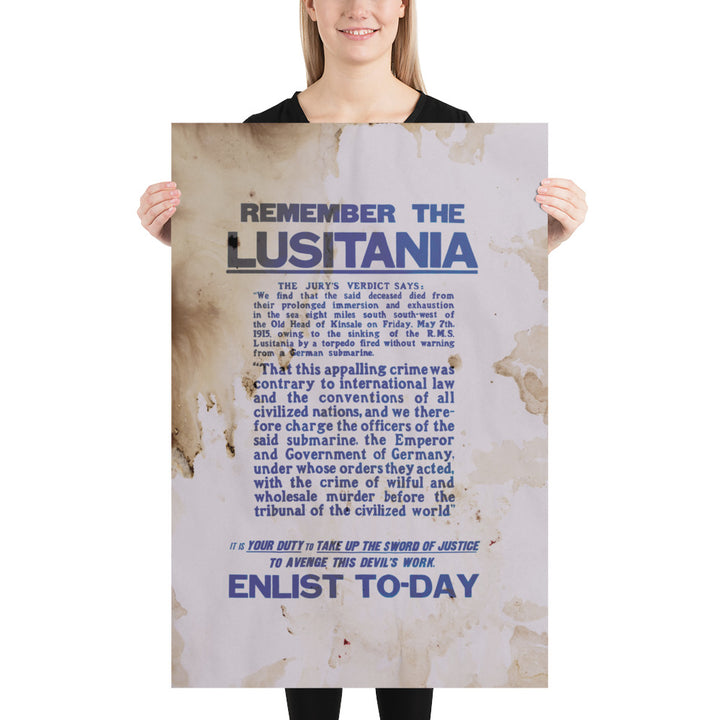 'Remember The Lusitania' Retro Poster - 24" x 36"
