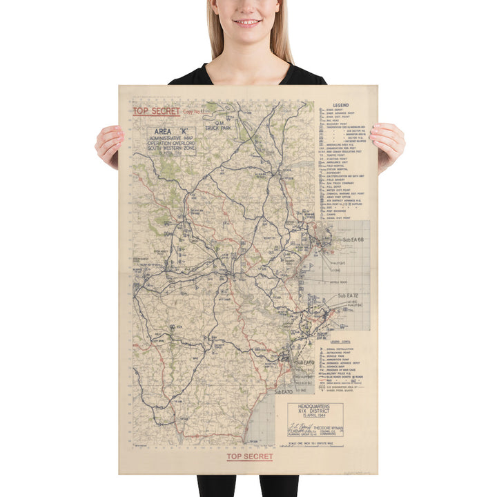 Operation Overlord 1944 Devon Embarkation Map Retro Poster - 24" x 36"