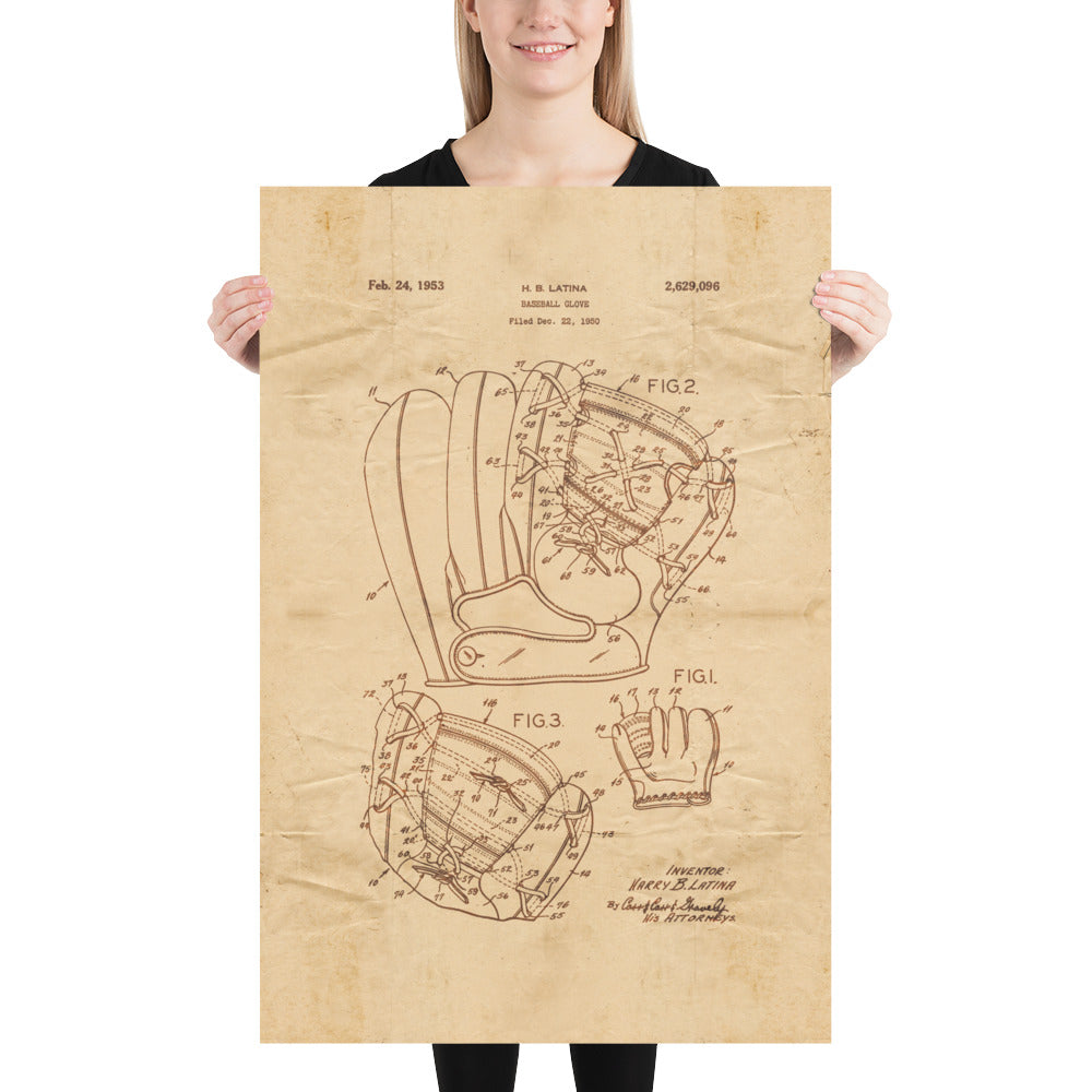 Baseball Glove Patent Pended 1853 Retro Poster - 24" x 36"