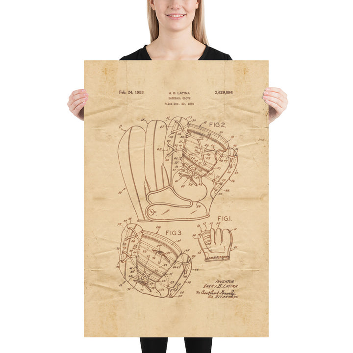 Baseball Glove Patent Pended 1853 Retro Poster - 24" x 36"