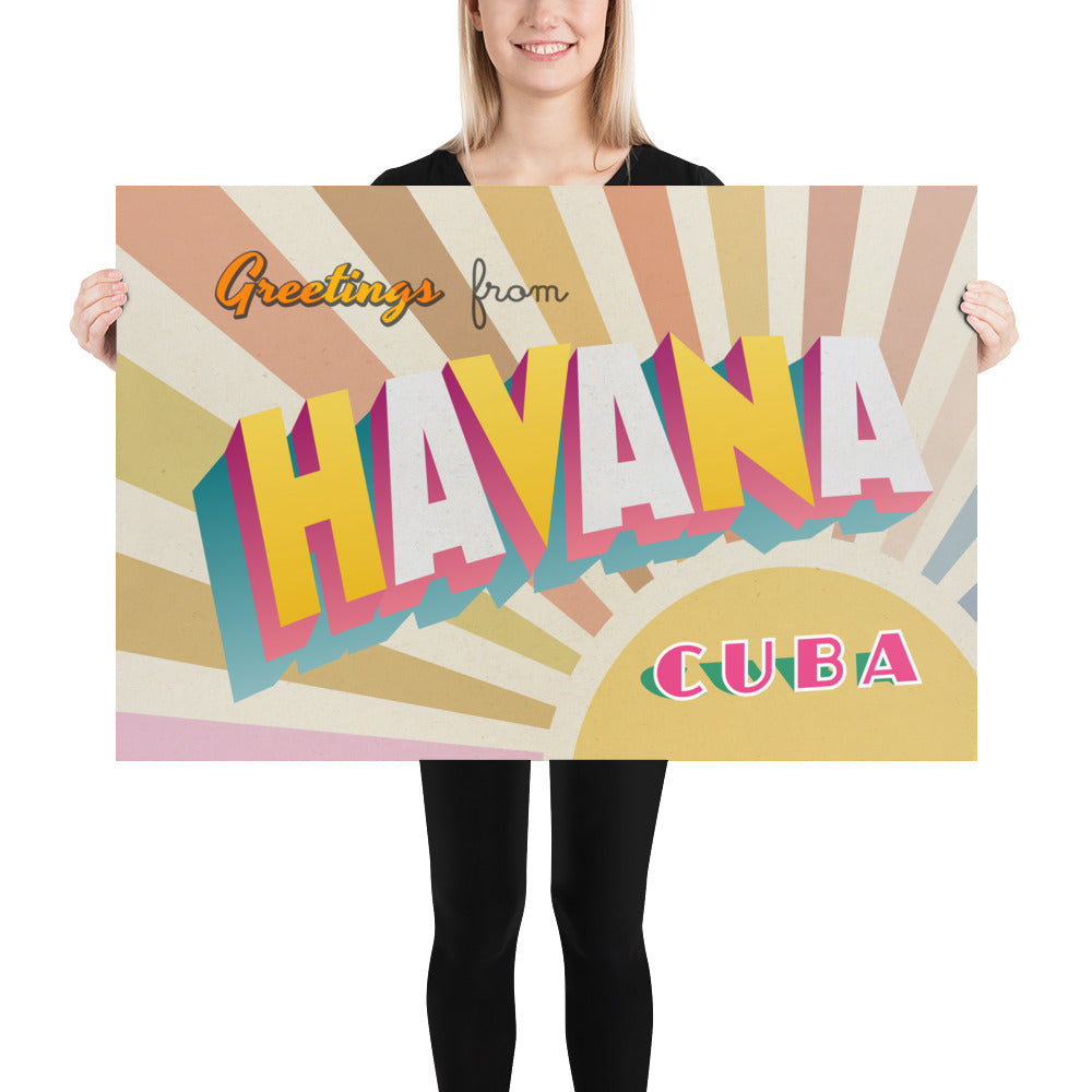 'Greetings from Havana' Retro Poster - 36" x 24"