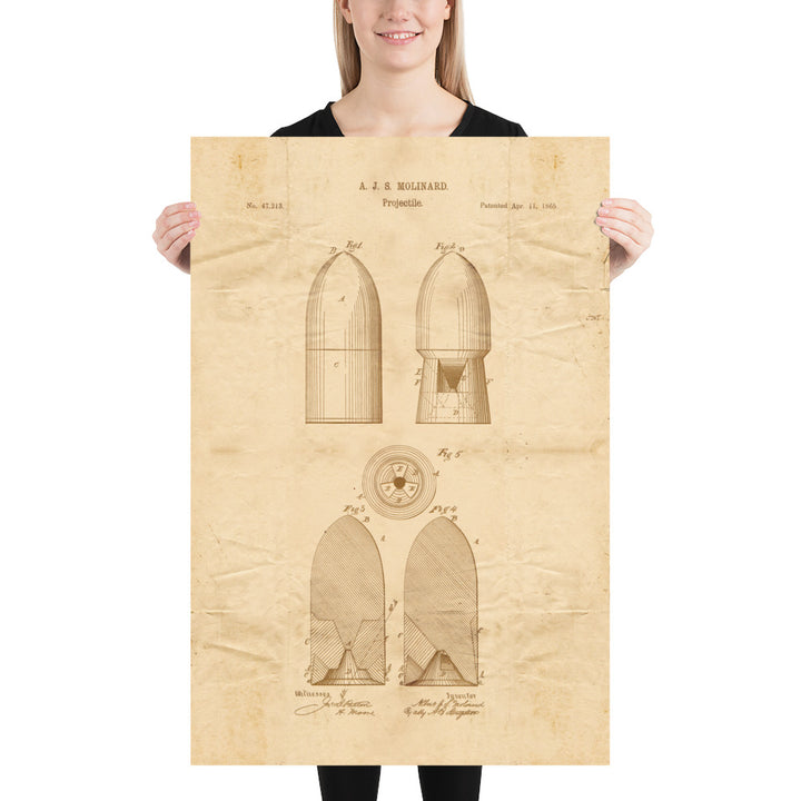 Projectile Patent Pended 1865 Retro Poster - 24" x 36"