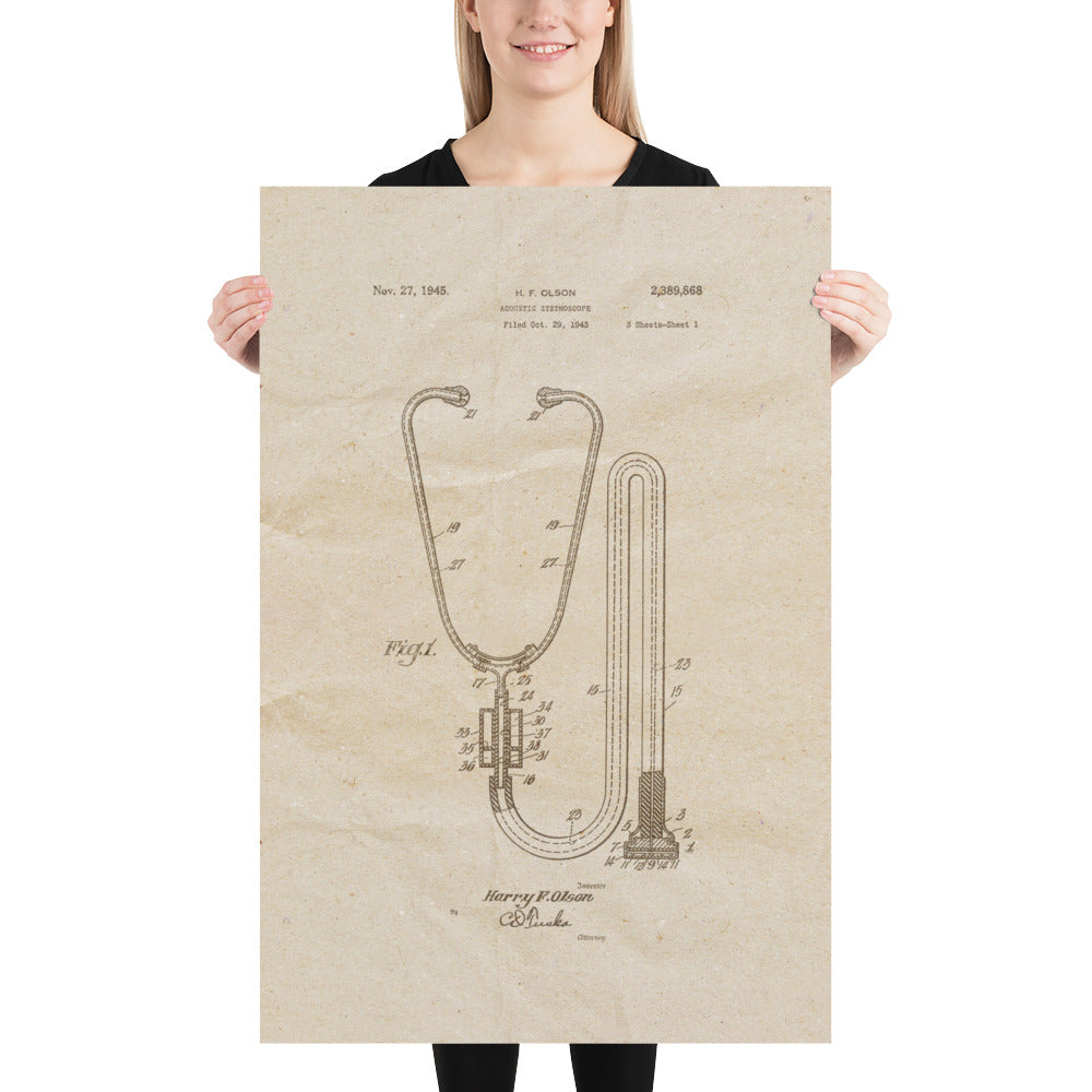 Stethoscope Patent Pended 1945 Retro Poster - 24" x 36"