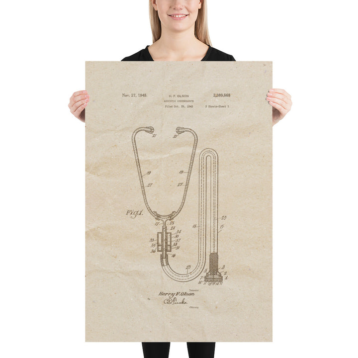 Stethoscope Patent Pended 1945 Retro Poster - 24" x 36"