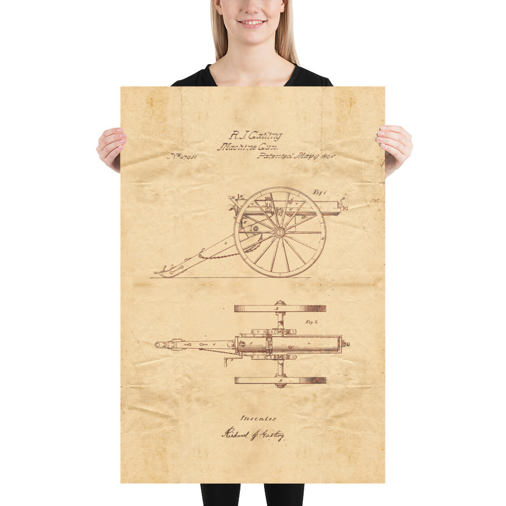 Gatling Gun Patent Pended 1865 Retro Poster - 24" x 36"