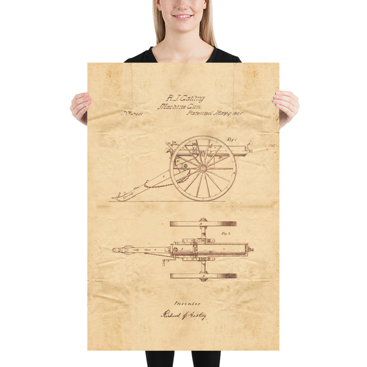 Gatling Gun Patent Pended 1865 Retro Poster - 24" x 36"