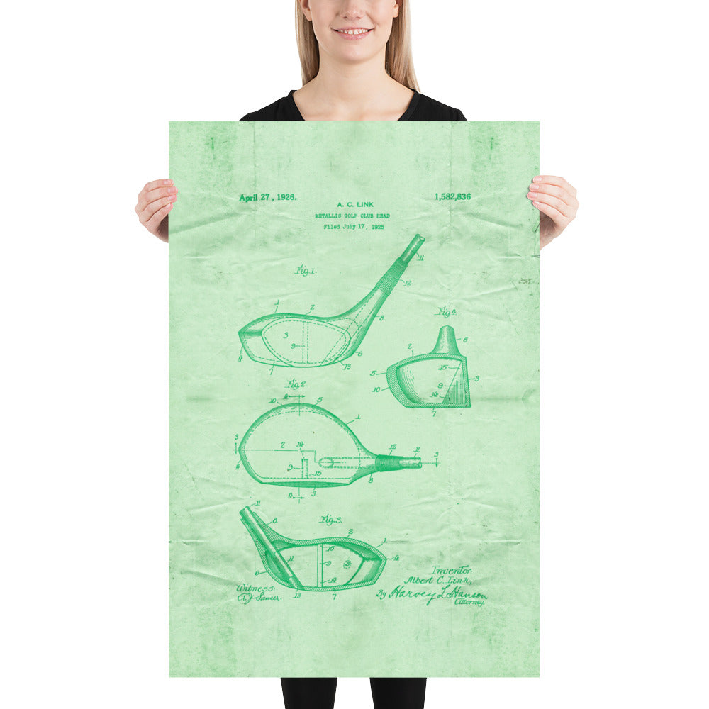 Golf Driver Patent Pended 1926 Retro Poster - 24" x 36"