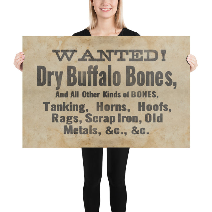 Wanted - Dry Buffalo Bones Retro Poster - 36" x 24"