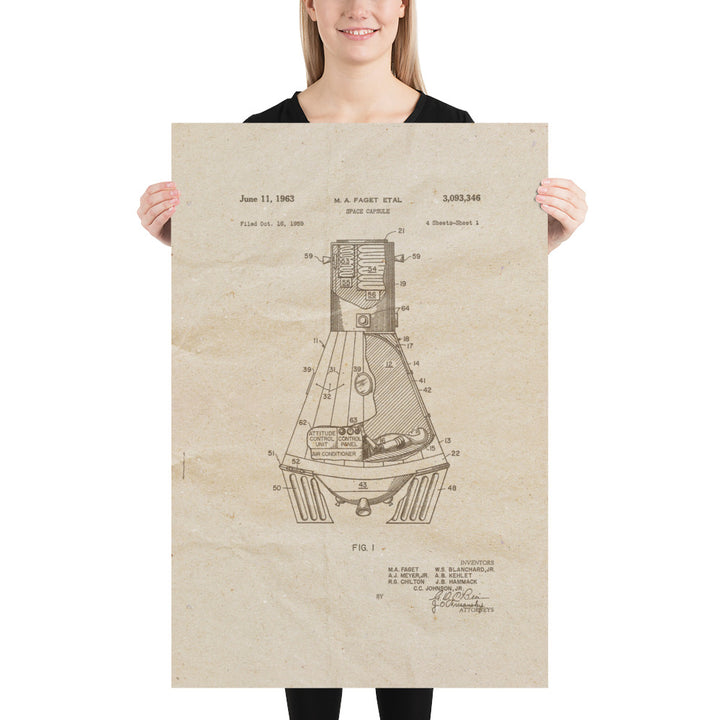 Space Capsule 1963 Patent Pended Retro Poster - 24" x 36"