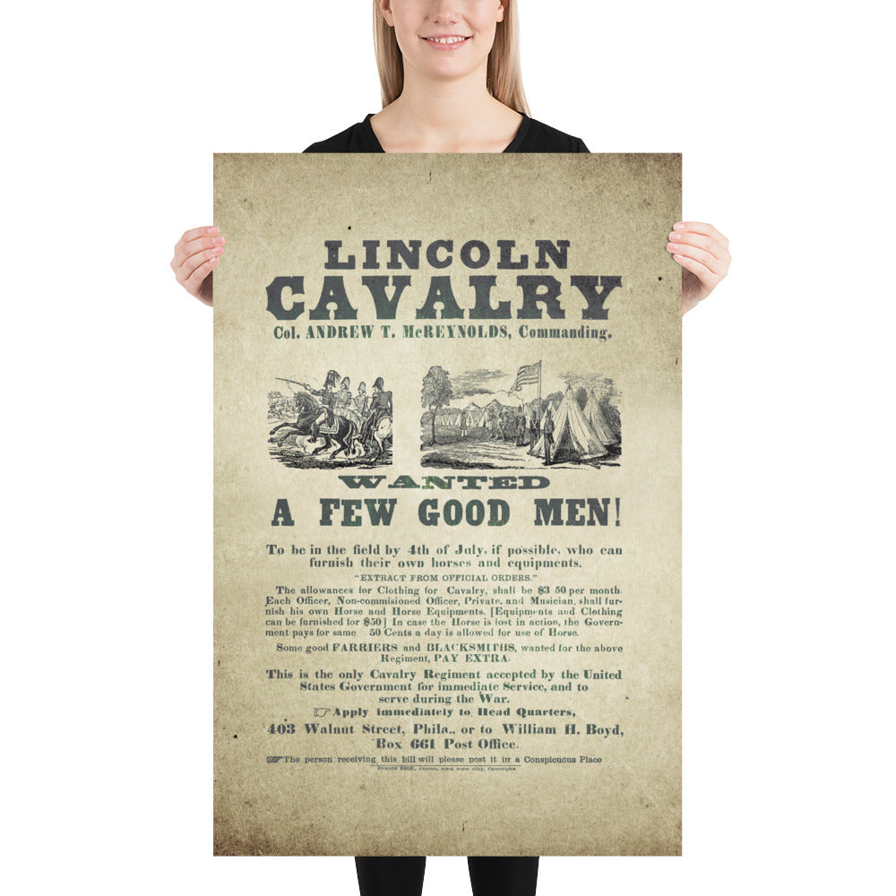Lincoln Cavalry  'Wanted. A Few Good Men' Retro Poster - 24" x 36"