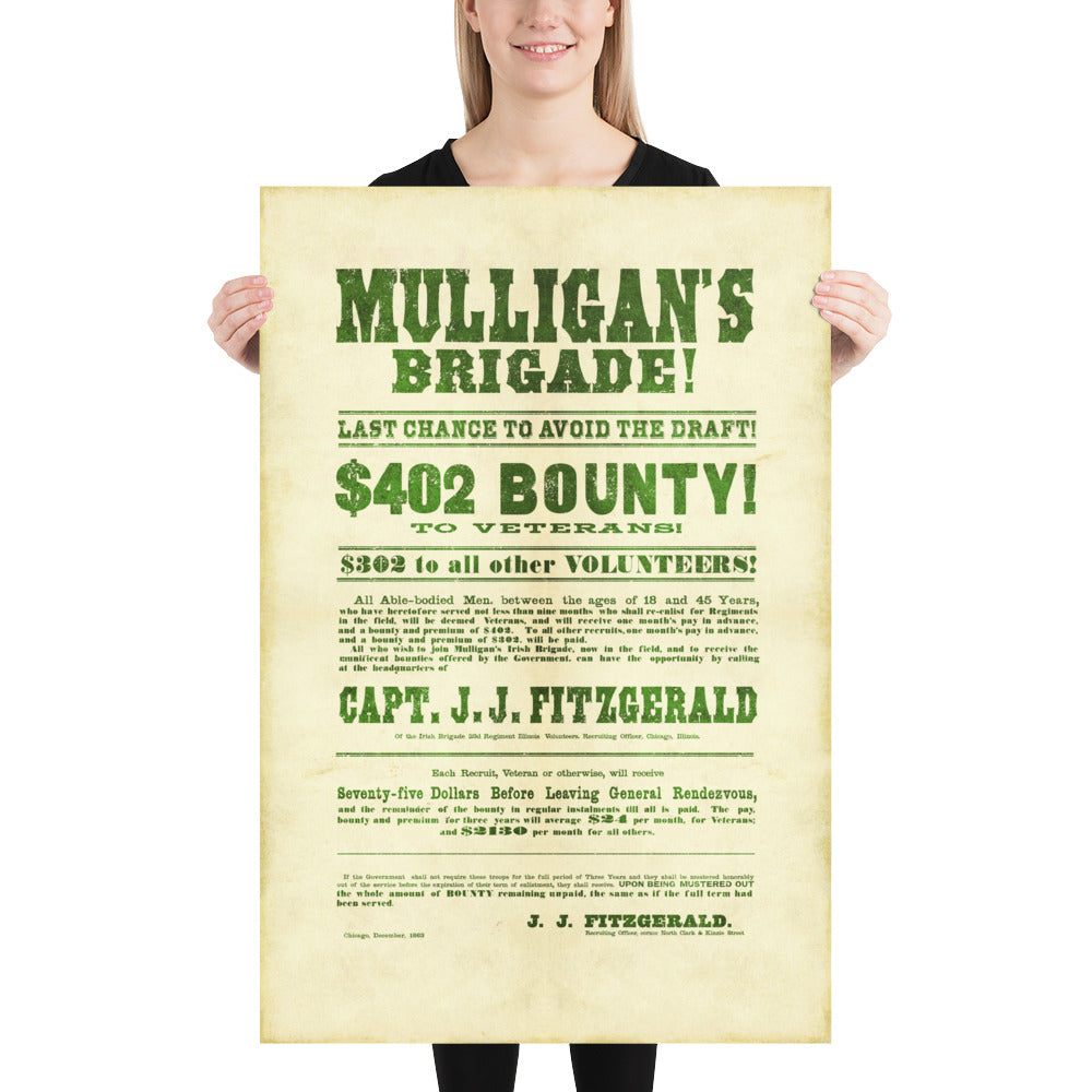 Mulligan's Brigade Civil War Recruitment Retro Poster - 24" x 36"