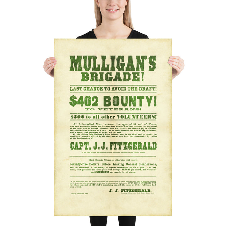 Mulligan's Brigade Civil War Recruitment Retro Poster - 24" x 36"