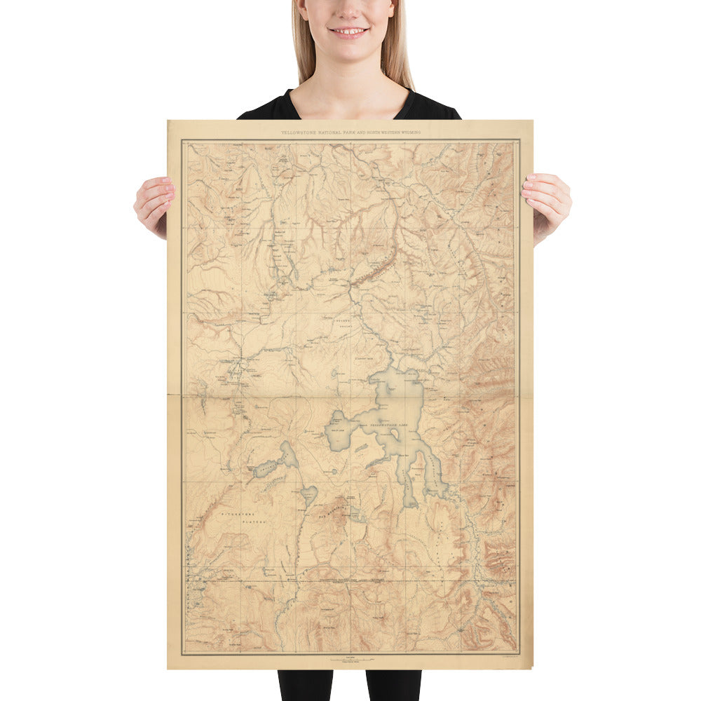 1885 Yellowstone National Park And North Western Wyoming Map Retro Poster - 24" x 36"