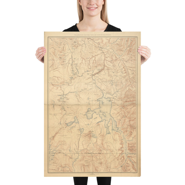 1885 Yellowstone National Park And North Western Wyoming Map Retro Poster - 24" x 36"