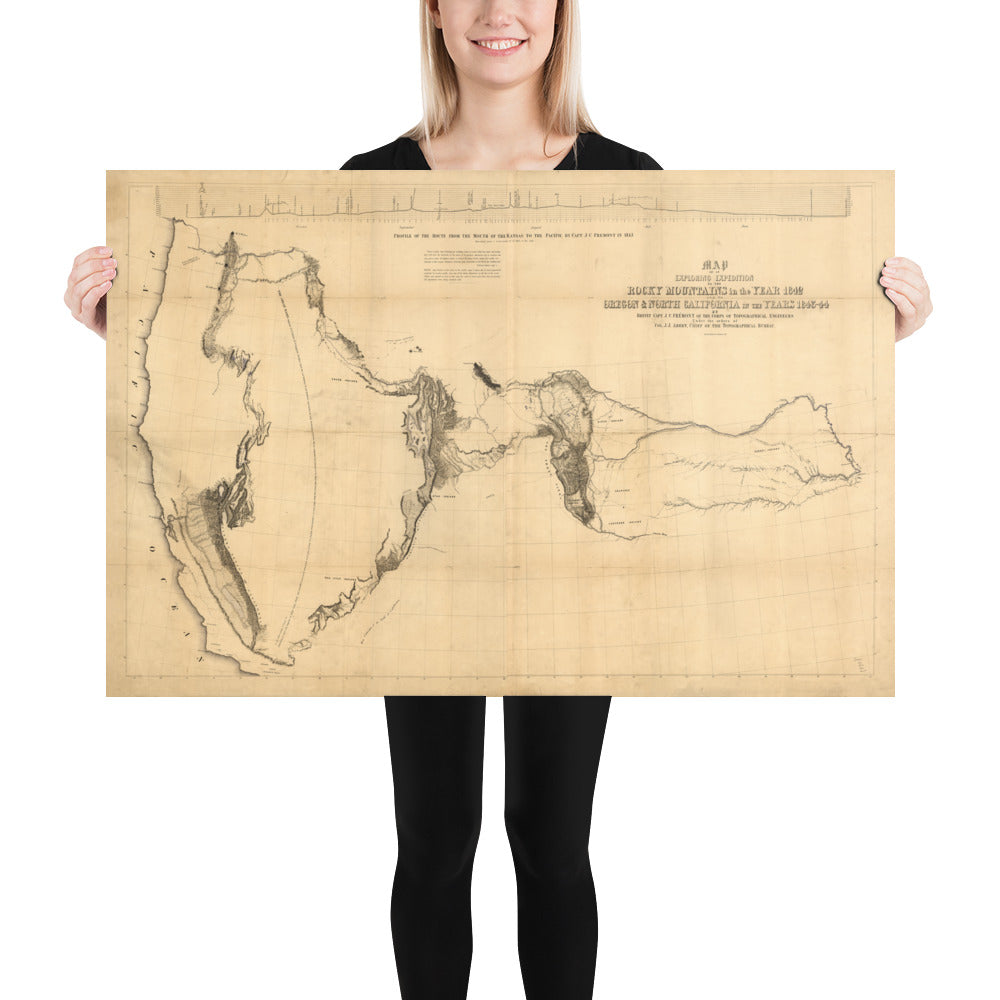 1843 Frémont Map Of Oregon & Northern California Retro Poster - 36" x 24"