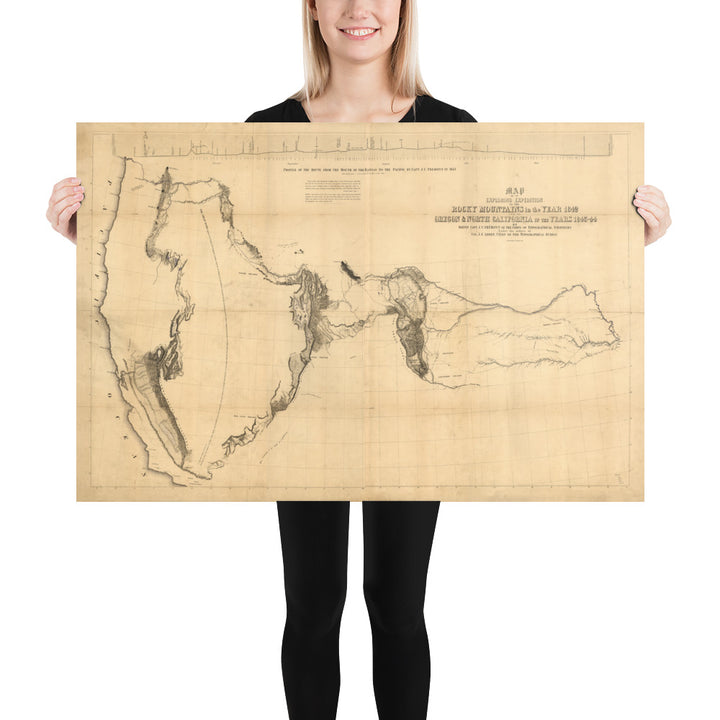 1843 Frémont Map Of Oregon & Northern California Retro Poster - 36" x 24"
