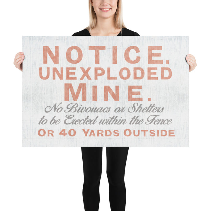 'Notice Unexploded Mine' Retro Poster - 36" x 24"