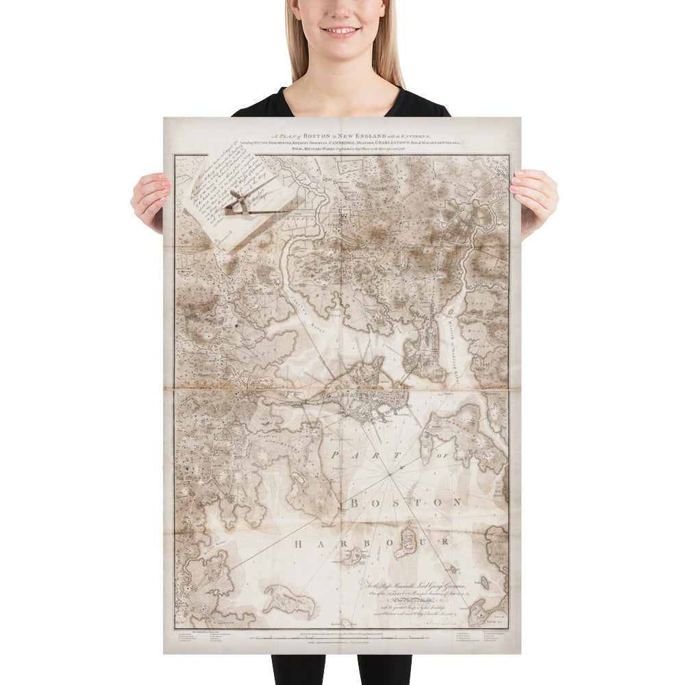 Boston Map Of Constructed Military Works In 1775-76 Retro Poster