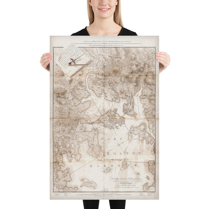 Boston Map Of Constructed Military Works In 1775-76 Retro Poster