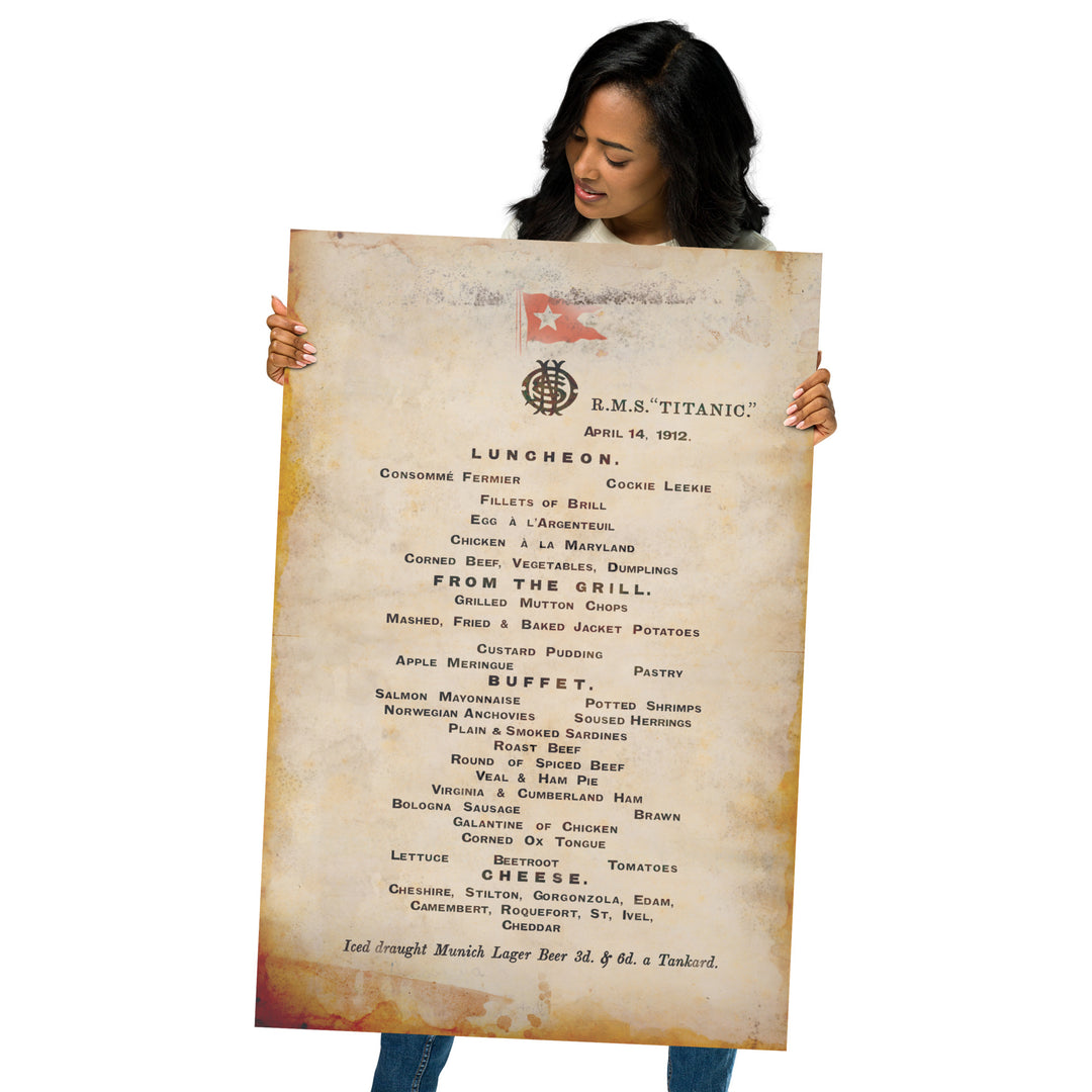 The Luncheon Menu Of The Titanic Retro Poster - 24" x 36"