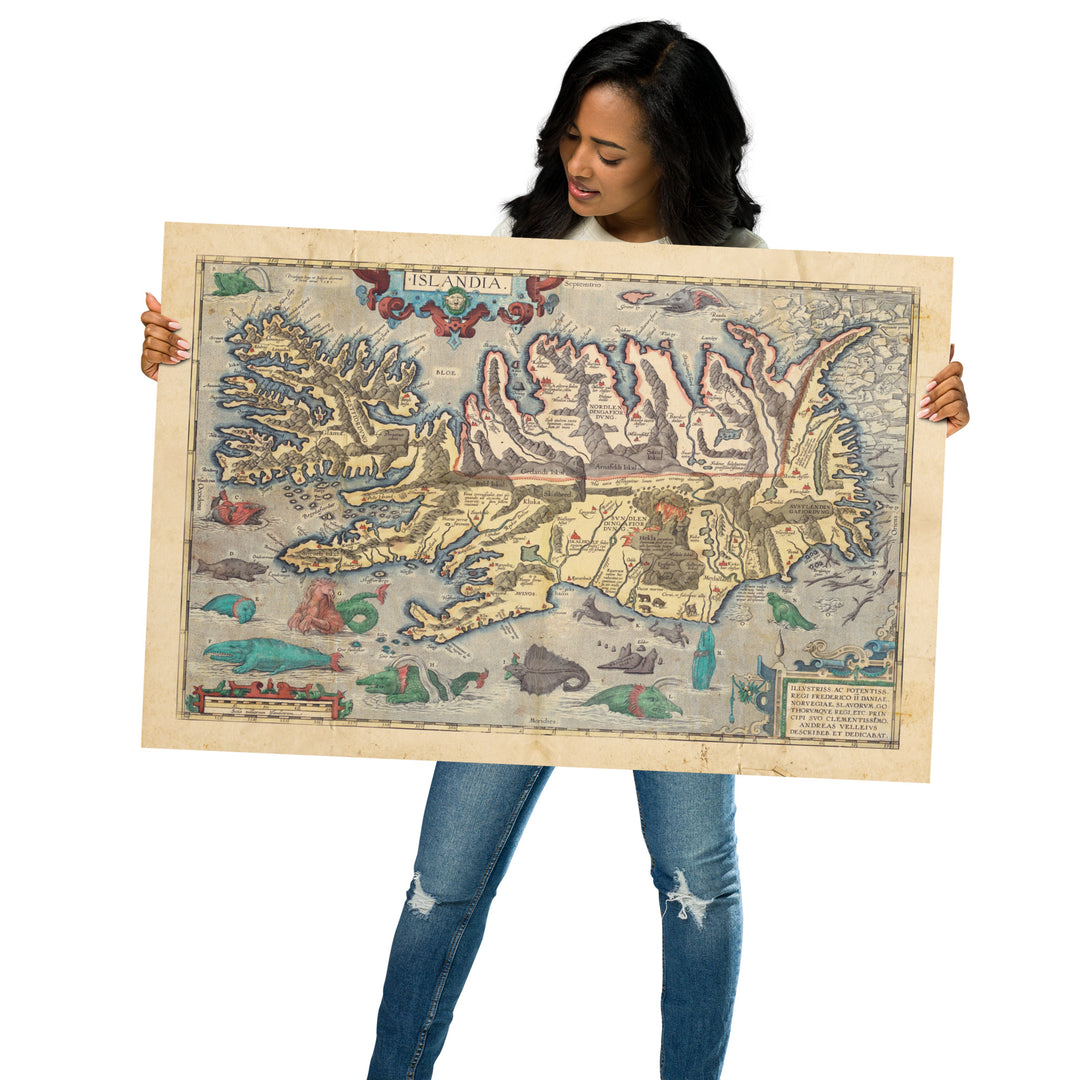 Viking Islandia Map 1603 Retro Poster - 36" x 24"