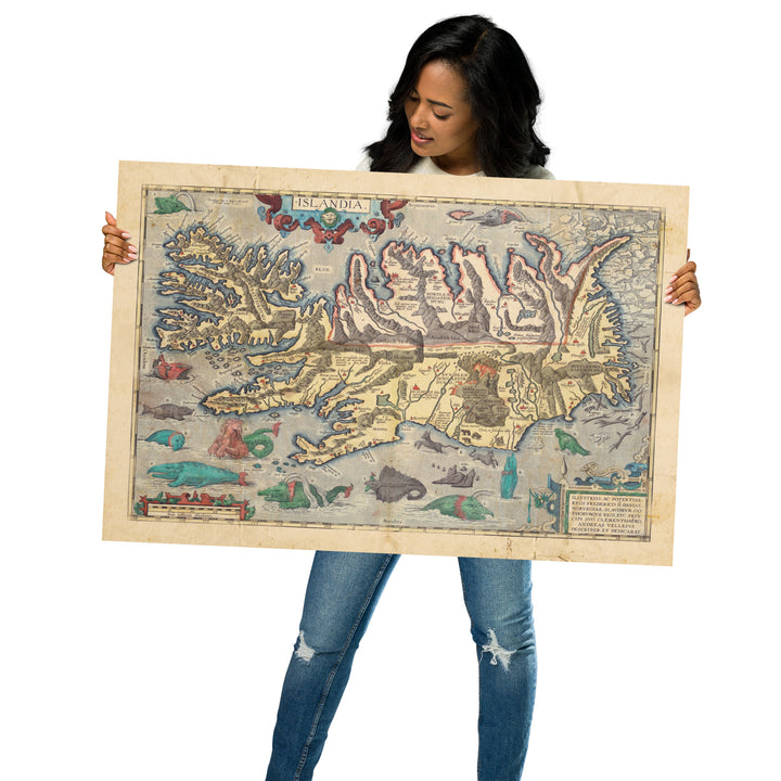Viking Islandia Map 1603 Retro Poster - 36" x 24"