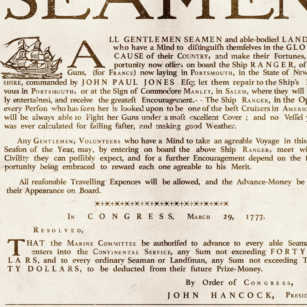 1777 'Great Encouragement for Seamen' Retro Poster - 24" x 36"