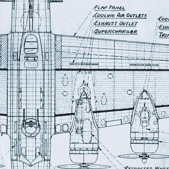 B-17 'Flying Fortress' Blue Print Retro Poster - 36" x 24"