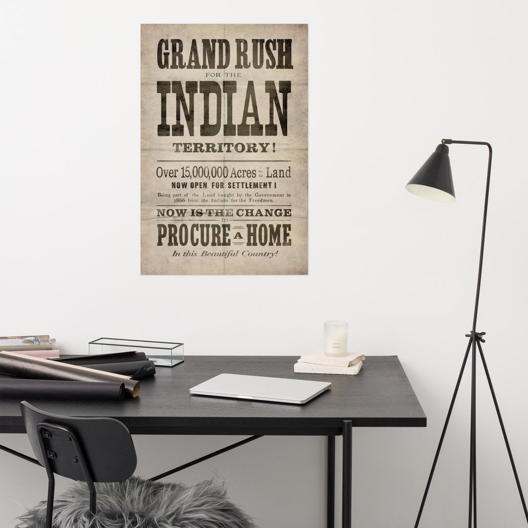 'Grand Rush For Indian Territory' Retro Poster