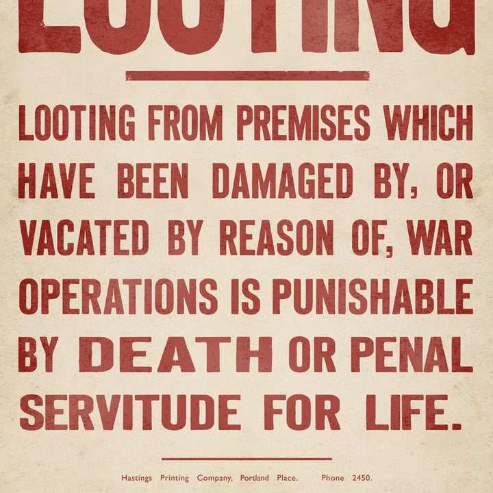 Warning! Looting WW2 Retro Poster - 24" x 36"