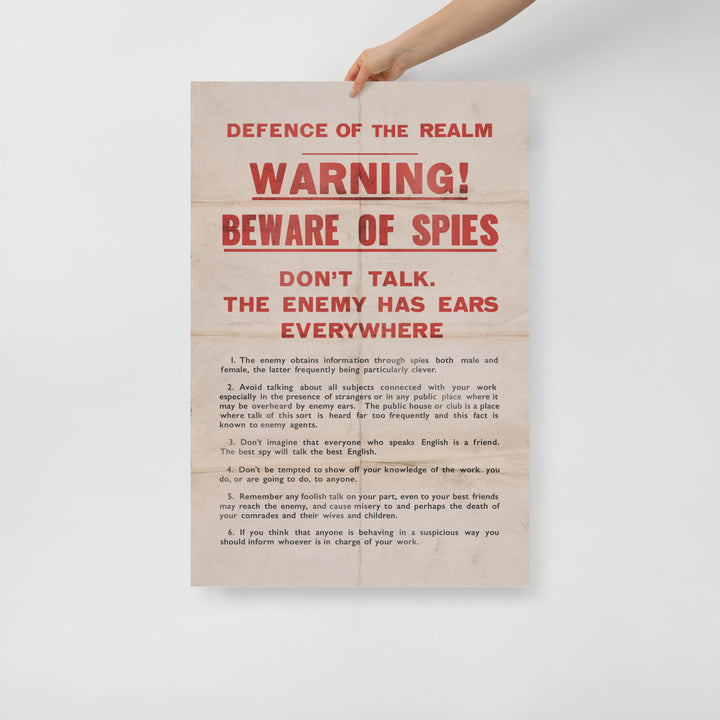 'WARNING! BEWARE OF SPIES' WW2 Retro Poster - 24" x 36"