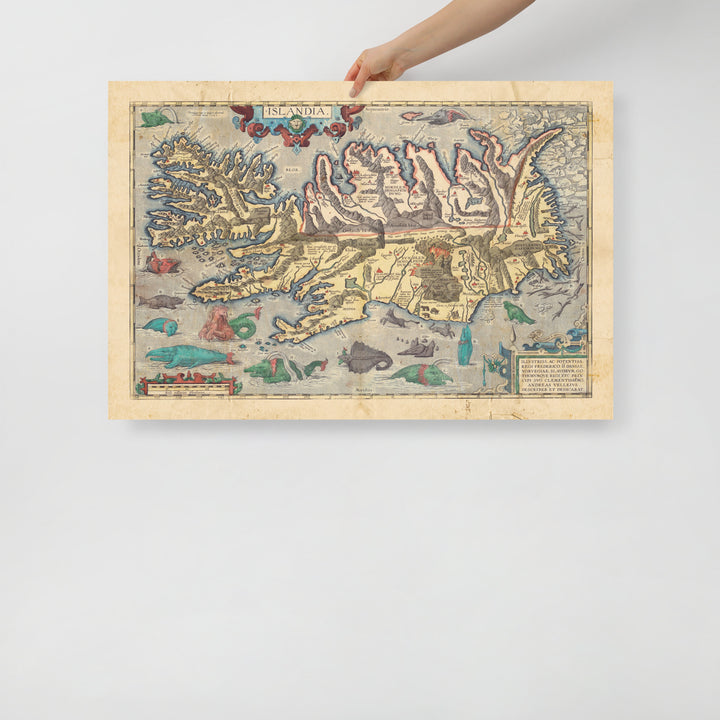 Viking Islandia Map 1603 Retro Poster - 36" x 24"